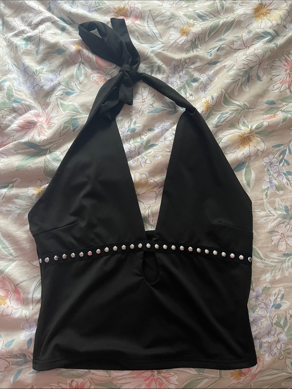 Black Halter Top with Studs